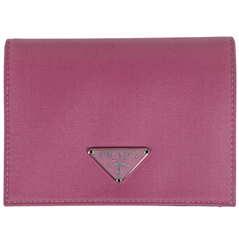 Prada Plate Bi fold Wallet Billfold Coin Tessuto Pink